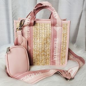 STEVE MADDEN blush straw bwebber crossbody bag